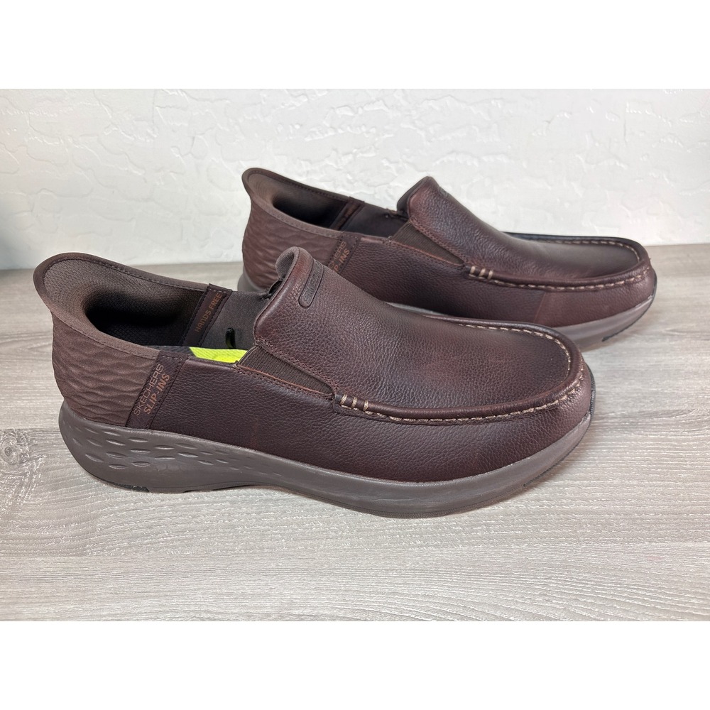 Skechers Men's Hands Free Slip-Ins Relaxed Fit Brown Leather Shoes Size 13- NWOB